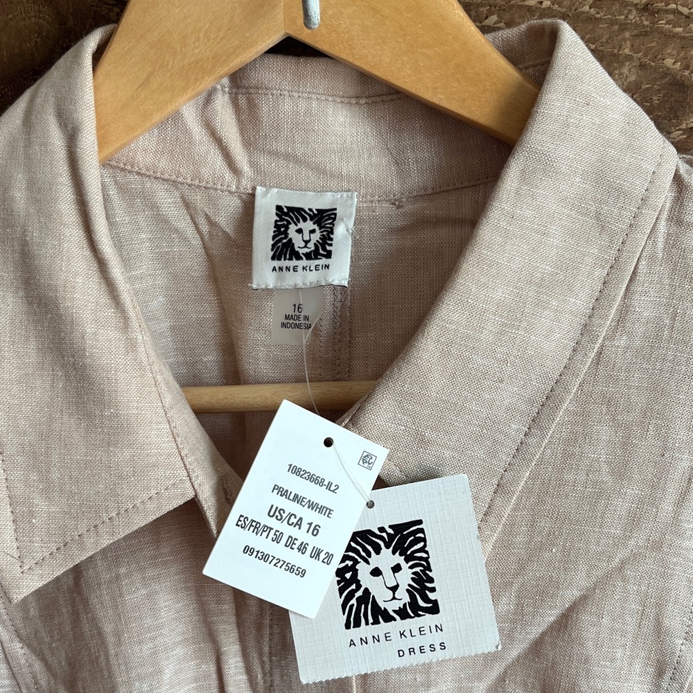 Anne Klein Casual Linen Button-Down Dress in Light Beige